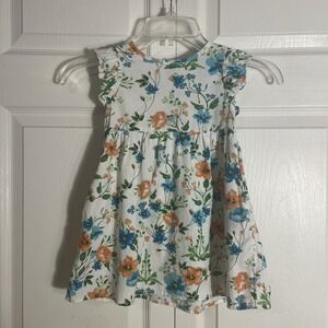 Peyton Parker Cotton Dress Girls 3T White Blue Orange Floral Ruffled Cap Sleeve